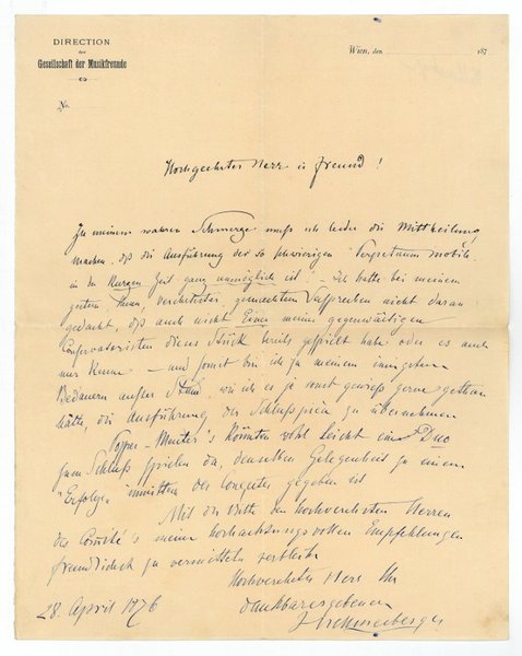 Eigenh. Brief mit U. ("J Hellmesberger").