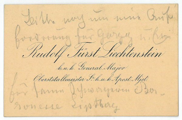 Visitenkarte mit eigenh. Notiz.