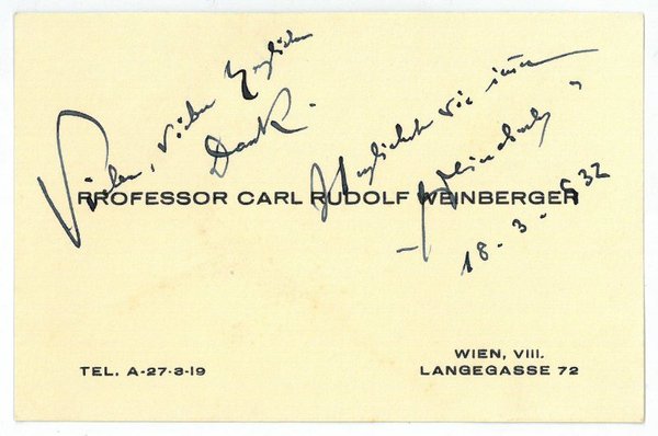 Visitenkarte mit eigenh. Widmung und U.