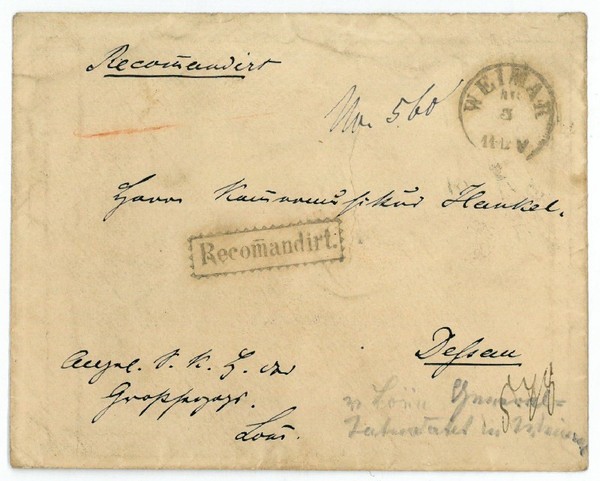 Eigenh. adressiertes Briefkuvert.