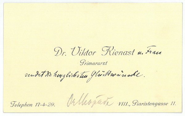 Visitenkarte mit eigenh. Widmung.