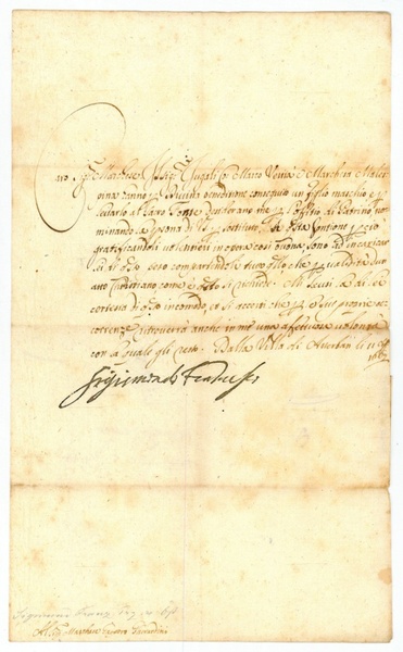 Brief mit eigenh. U. ("Sigismondo Francesco").