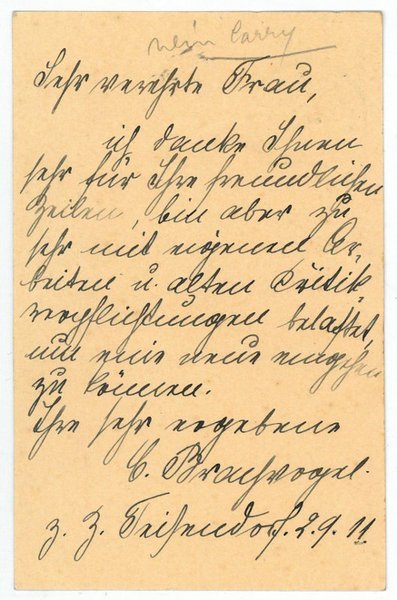Eigenh. Postkarte mit U.
