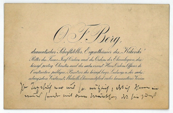 Eigenh. Visitenkarte mit U.