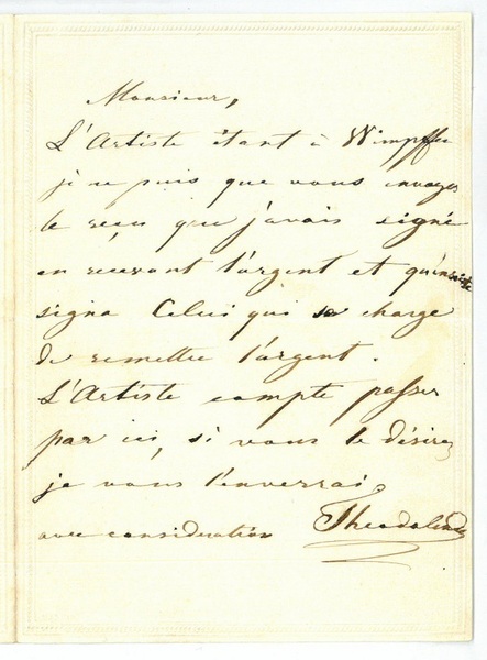 Eigenh. Brief mit U. ("Théodelinde").
