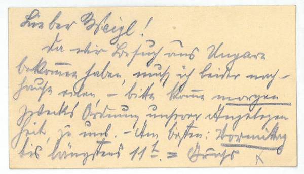 Eigenh. Visitenkarte.