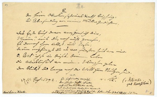 Eigenh. Widmungsblatt mit U. ("v. Kl.").