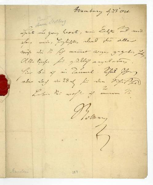 Eigenh. Brief mit U. ("Stolberg").