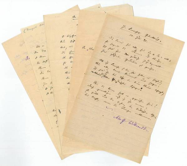 Eigenh. Brief m. U. und 4 eigenh. Gedichte mit U.