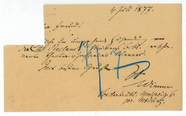 Eigenh. Postkarte m. U.