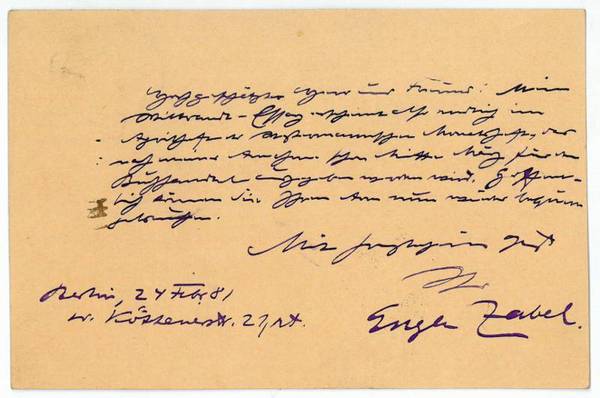 Eigenh. Postkarte m. U.