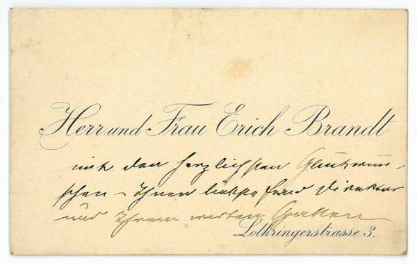 Visitenkarte mit eigenh. Widmung und U.