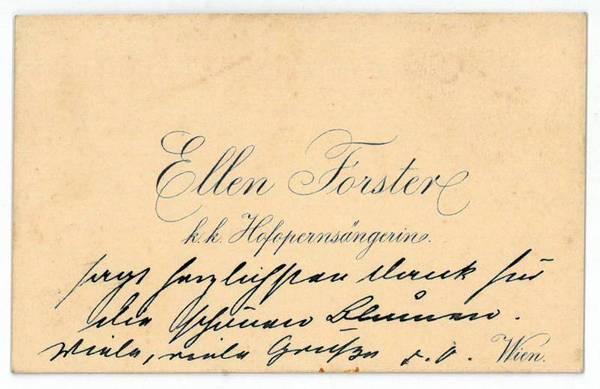 Visitenkarte mit eigenh. Widmung.