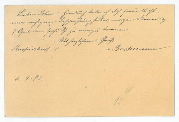 Eigenh. Postkarte m. U.