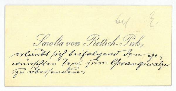 Visitenkarte mit eigenh. Widmung.