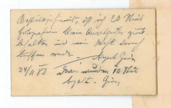 Eigenh. Visitenkarte.