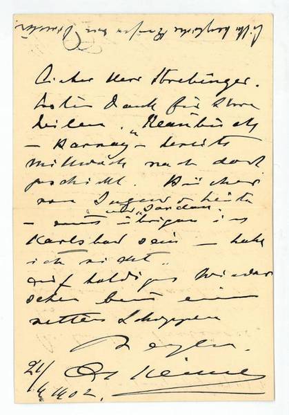 Eigenh. Briefkarte mit U.