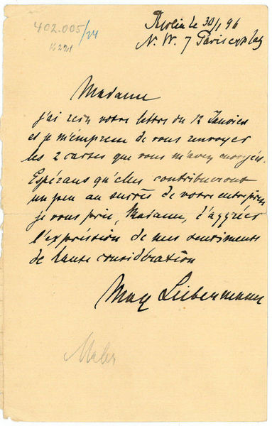 Autograph letter signed ("Max Liebermann").