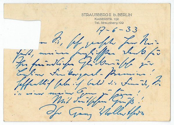 Eigenh. Postkarte mit U.