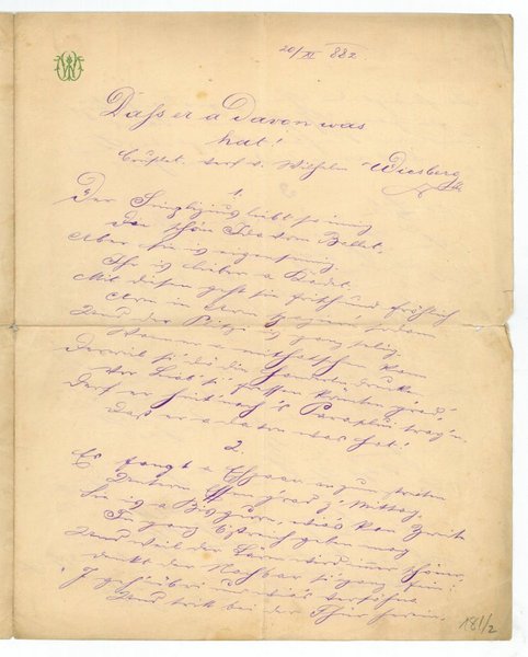 Eigenh. Liedmanuskript mit Namenszug.