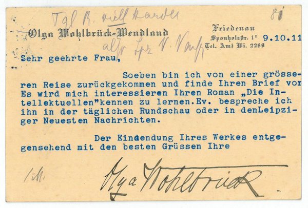 Ms. Postkarte mit eigenh. U.