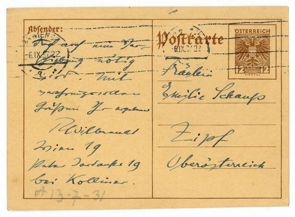 Eigenh. Postkarte mit U.