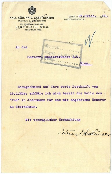 Ms. Brief mit eigenh. U. und eh. Visitkarte.