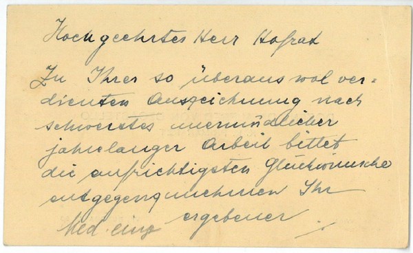 Eigenh. Visitenkarte.