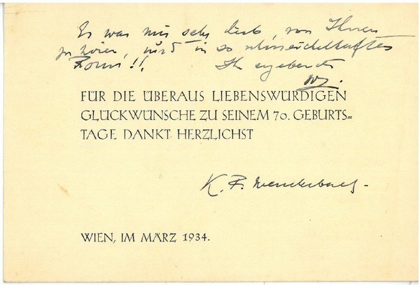 Teils eigenh. Dankeskarte mit U.