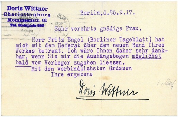 Ms. Postkarte mit eigenh. U.