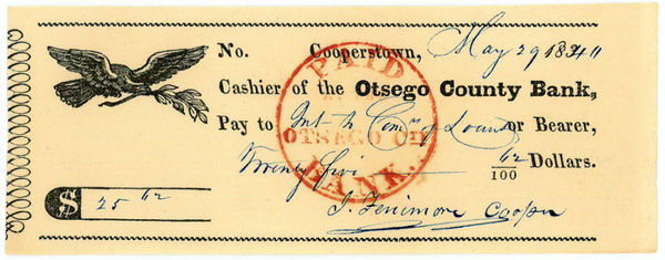 Cheque with autogr. insertion and signature.