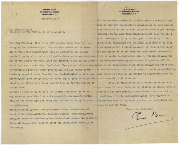 Typed letter signed.