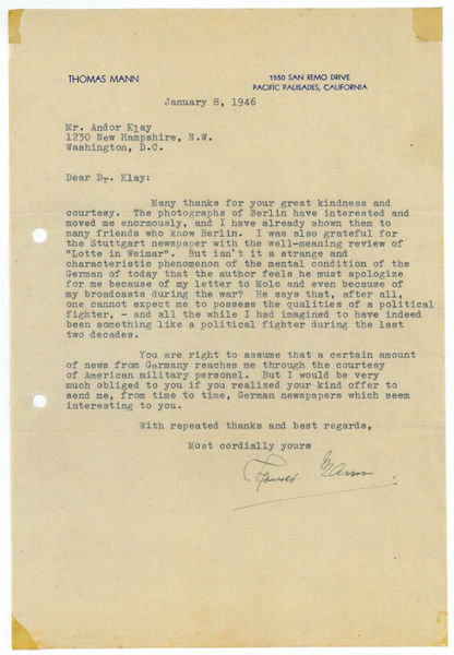 Typed letter signed.