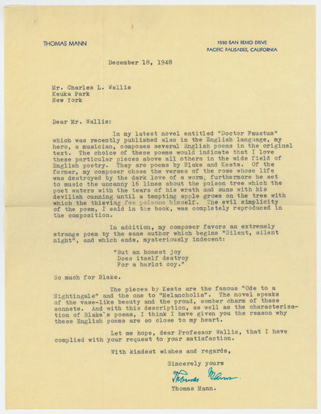 Typed letter signed.