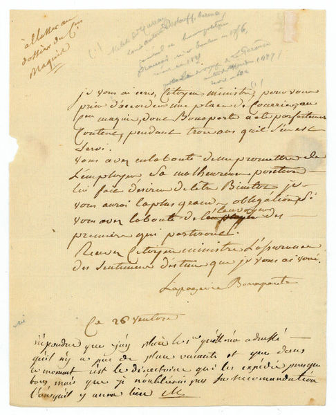 Autograph letter signed ("Lapagerie Bonaparte").