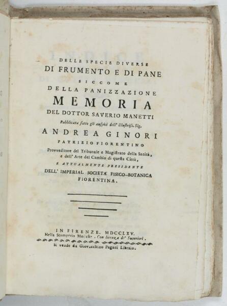 Delle specie diverse di frumento e di pane siccome della …