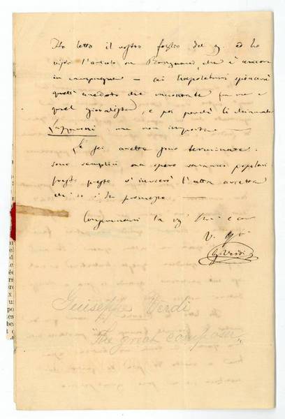 Autograph letter signed ("G. Verdi").