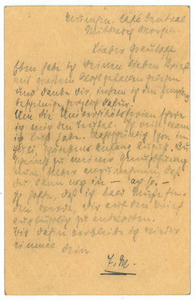Eigenh. Postkarte mit U. (Initialen).