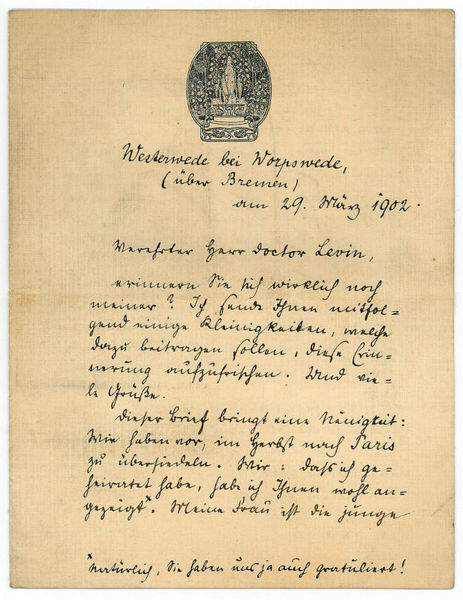Autograph letter signed ("Rainer Maria Rilke").
