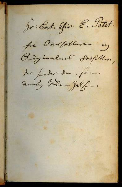 Autograph inscription in: Neue Mährchen. Aus dem Dänischen von Dr. …