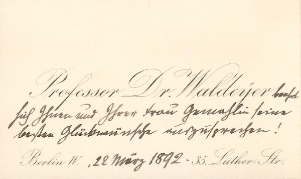 Gedr. Visitkarte mit 3 eigenh. Zeilen.