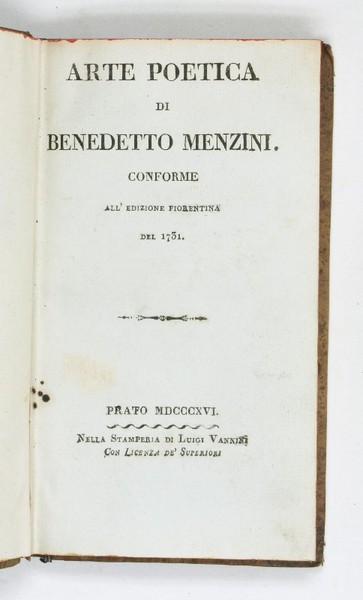 Arte poetica di Benedetto Menzini. Conforme all edizione fiorentina del …