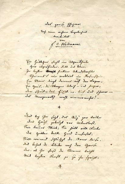 Das greise Ehepaar. Nach einer wahren Legende. Eigenh. Gedicht mit …