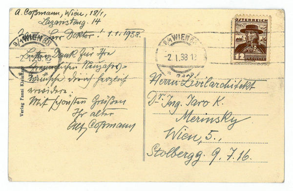 Eigenh. Bildpostkarte mit U. Wien, 1. I. 1938.