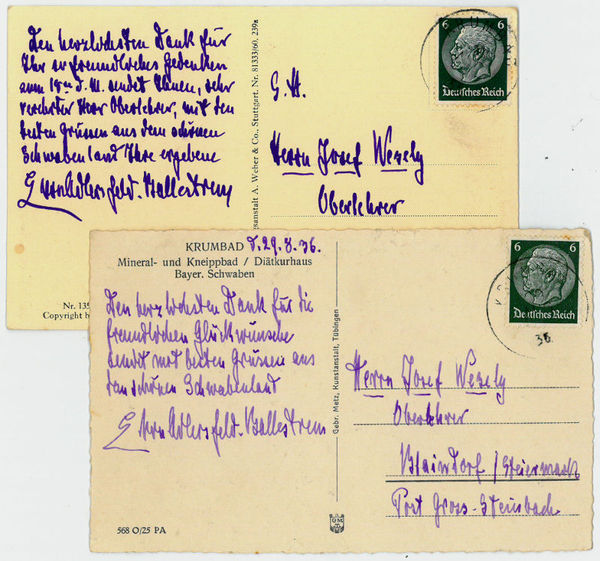 2 eigenh. Bildpostkarten mit U.