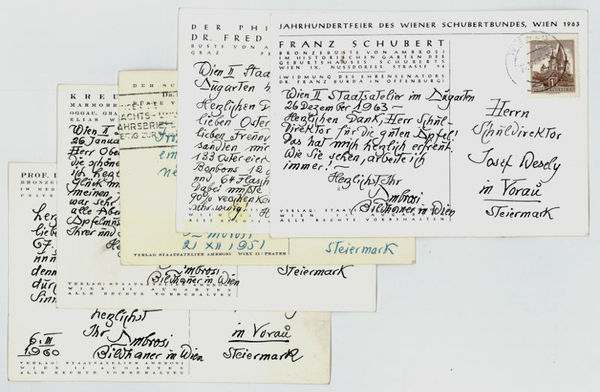 5 eigenh. Bildpostkarten mit U.