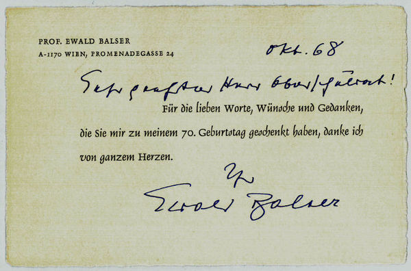 Gedr. Karte mit eigenh. Adresse, Datum und U.