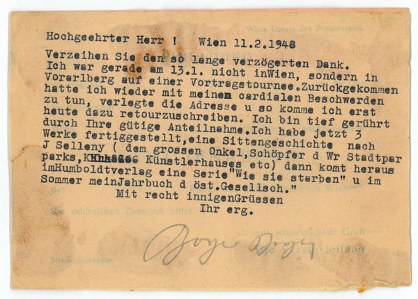 Ms. Postkarte mit eigenh. U.