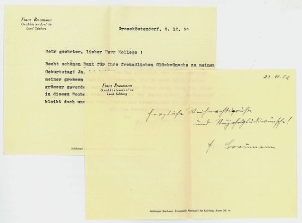2 (1 eigenh. und 1 ms.) Briefe mit eigenh. U