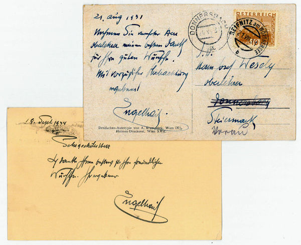 2 eigenh. (Bild-)Postkarten mit U.